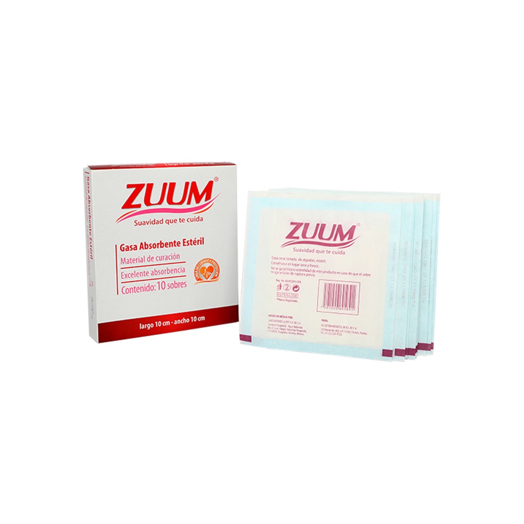 GASA ESTERIL ZUUM 10 X 10 CM (CAJA X 10PZS.) Zuum