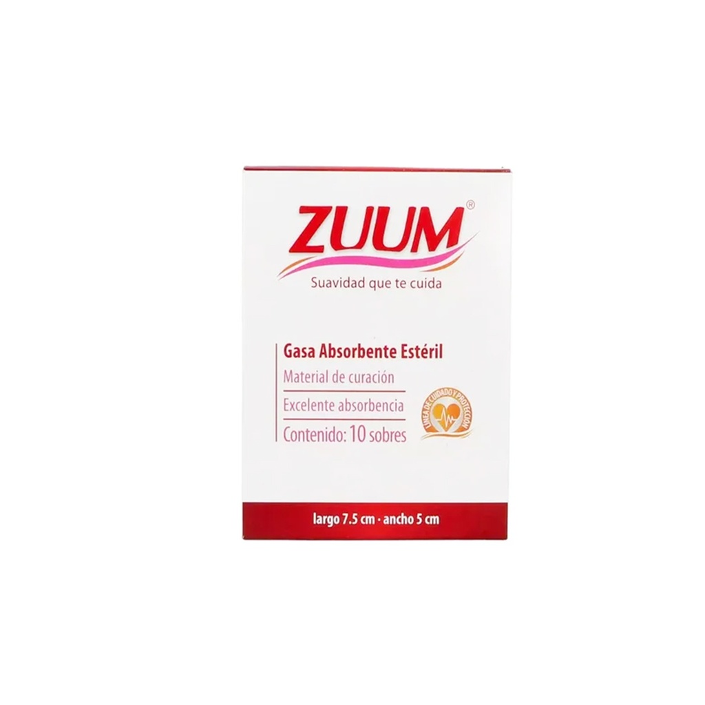 GASA ESTERIL ZUUM 7.5 X 5 CM (CAJA X 10PZS.) Zuum