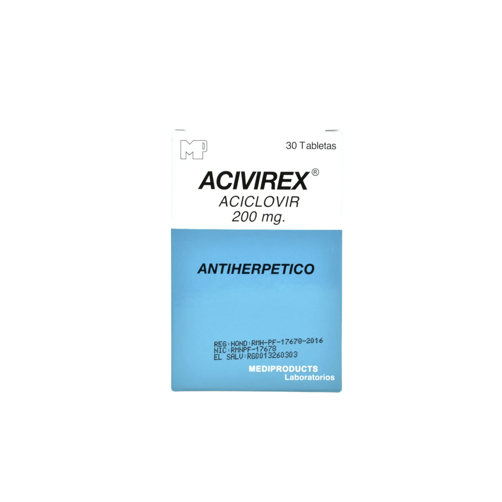 Acivirex 200 Mg. Caja x 30 Tabletas Mediproducts, S.A.