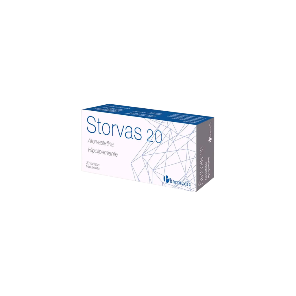 STORVAS 20 MG (ATORVASTATINA 20 MG) CAJA X 30 TABLETAS Pharmedic