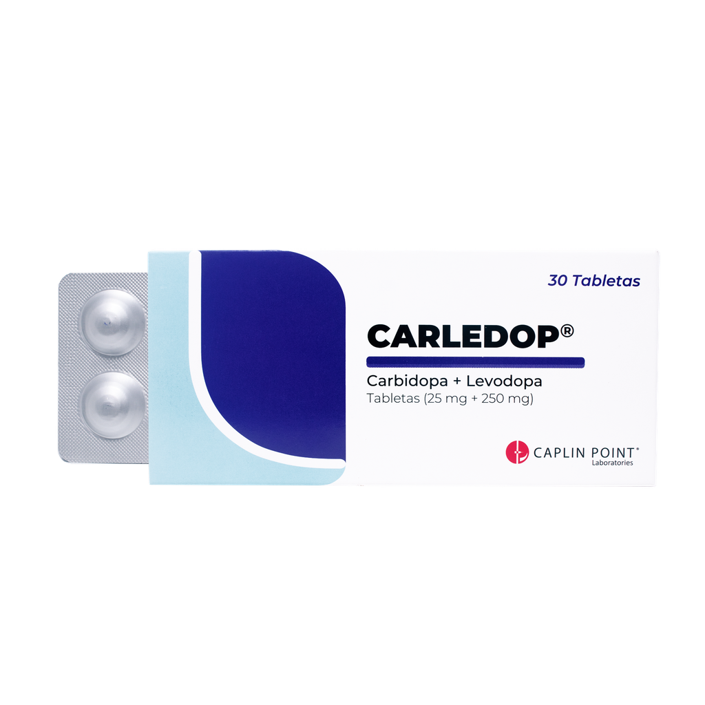 CARLEDOP  (Carbidopa 25mg + Levodopa 250mg ) x 30 Tabletas CaplinPoint