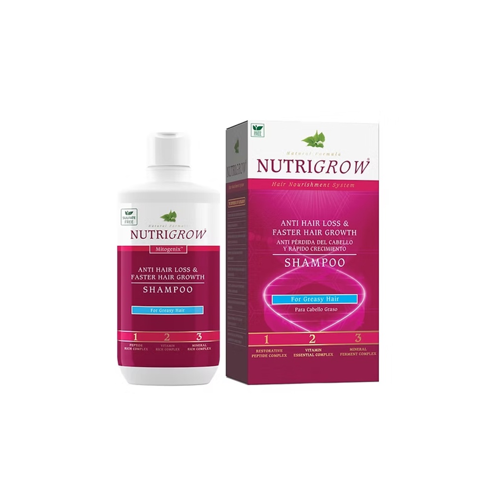 NUTRIGROW ANTI HAIR LOSS& FASTER HAIR GROWTH SHAMPOO FOR GREASY HAIR, 300mL.