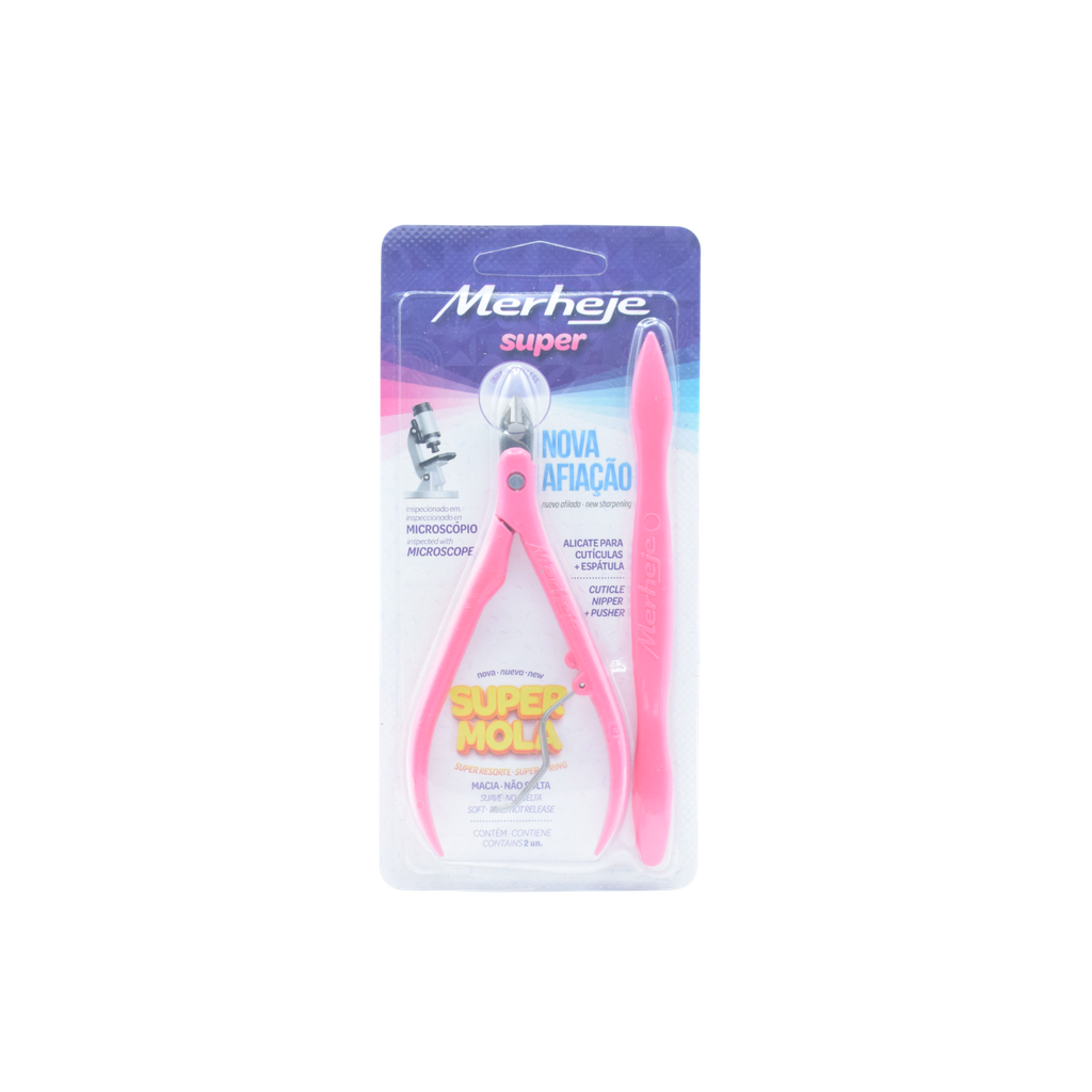 ALICATE P/ CUTÍCULAS MERHEJE SUPER ROSADO CON ESPÁTULA