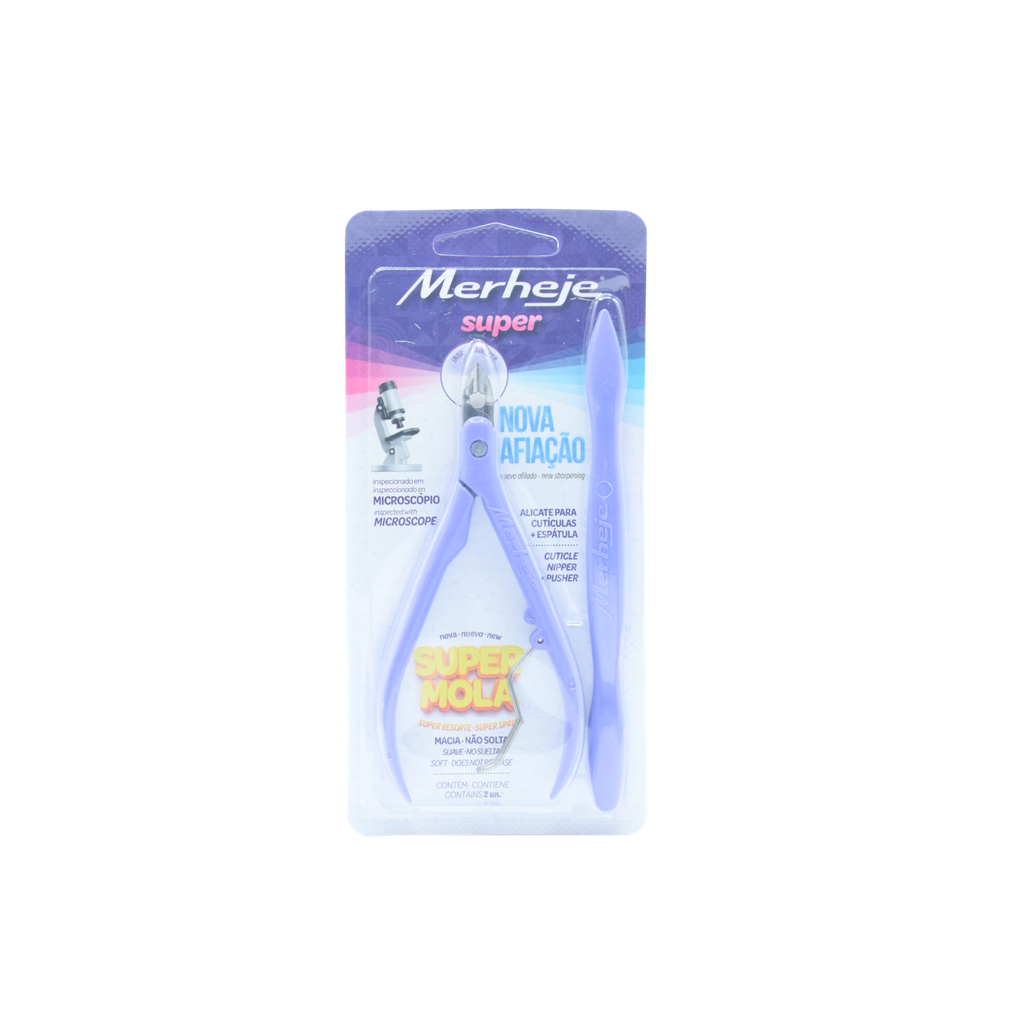 ALICATE P/ CUTÍCULAS MERHEJE SUPER LILA CON ESPÁTULA