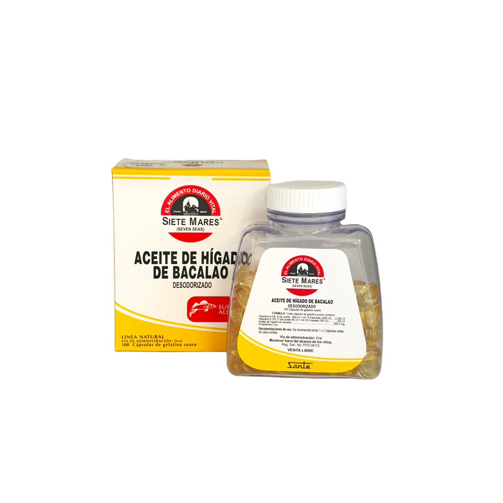 Aceite De Higado De Bacalao Siete Mares 100 Caps De Gelatina Suave Sante Sante