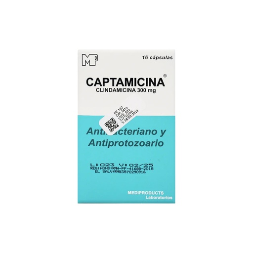 [LB-108-039-N-0023] CAPTAMICINA 300 MG CAJA X 16 CAPSULAS Mediproducts, S.A.