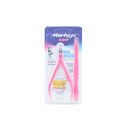 [MERJE-001-N-0004] ALICATE P/ CUTÍCULAS MERHEJE SUPER ROSADO CON ESPÁTULA